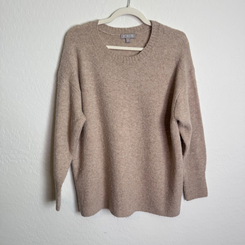 J.Crew Women Heathered Tan Merino Wool Alpaca Blend Crewneck Sweater XS Minimal